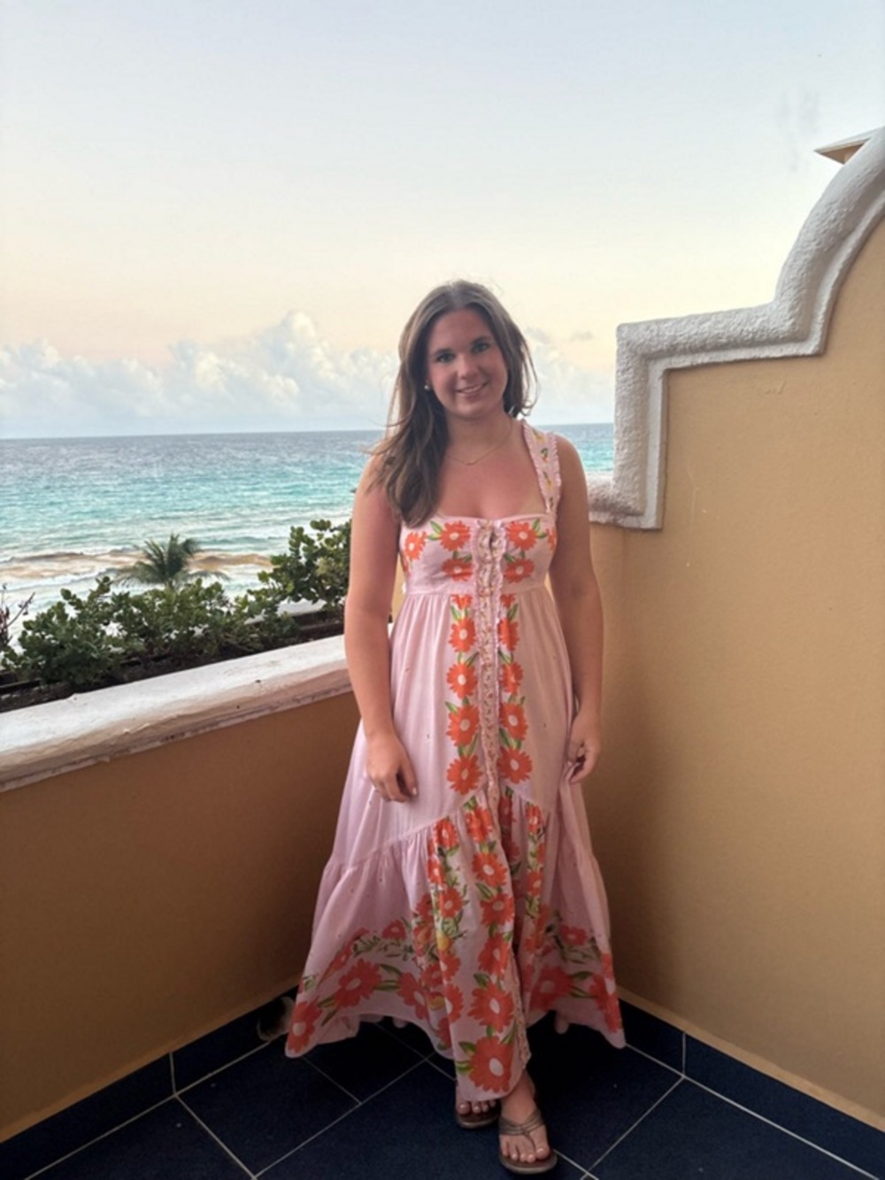 Farm Rio Papaya Salad Maxi Dress Orange Pink Sundress Small